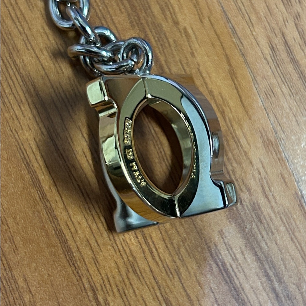 Authentic Salvatore Ferragamo Gold and Silver Tone Logo Keychain - Picture 6 of 9